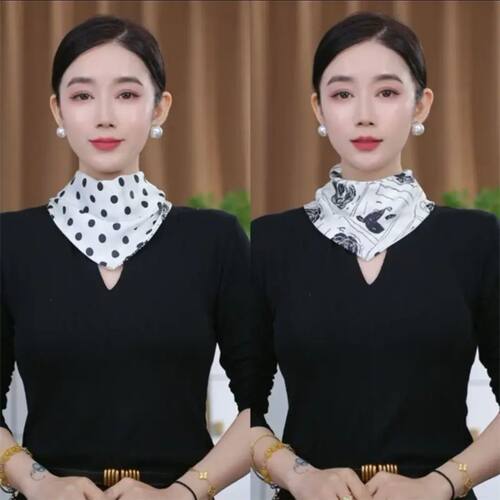 2026春夏新款双面双色磁扣三角巾丝巾女时尚护颈遮颈纹多功能围巾