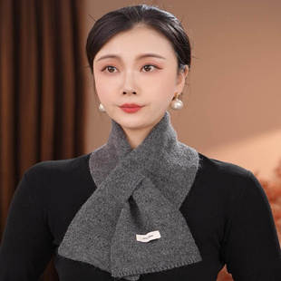 2025秋冬新款百搭针织羊毛保暖围脖短款交叉围巾男女通用护颈围脖