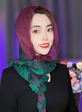 2026春夏新款渐变压皱辫子头巾女百搭遮阳防晒丝巾帽旅行拍照围巾