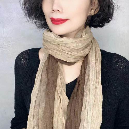 2025新款棉麻围巾女秋冬长款文艺复古褶皱丝巾百搭时尚薄款围脖