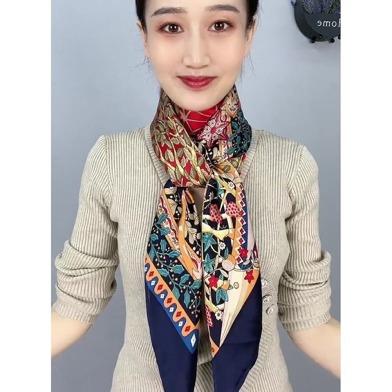 丽锦缎大方巾110*110cm丝巾发财树韩版春秋新款围巾百搭缎面披肩