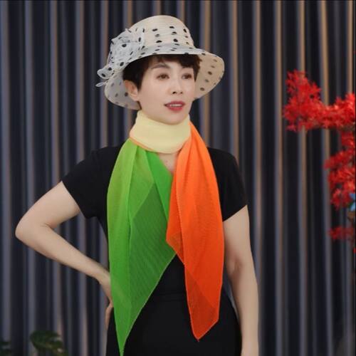 春夏新款彩虹压皱丝巾气质渐变丝巾褶皱时尚彩色多功能女士围巾