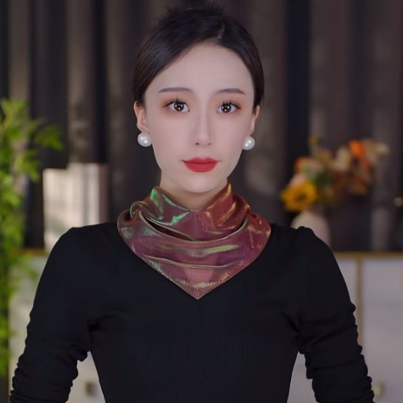 2025春夏新款贝珠炫彩丝巾女时尚百搭护颈三角巾渐变围巾懒人围脖