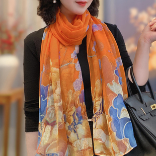 2025秋冬新款韩版优柔纱大尺寸围巾女旅游防晒印花沙滩巾丝巾披肩