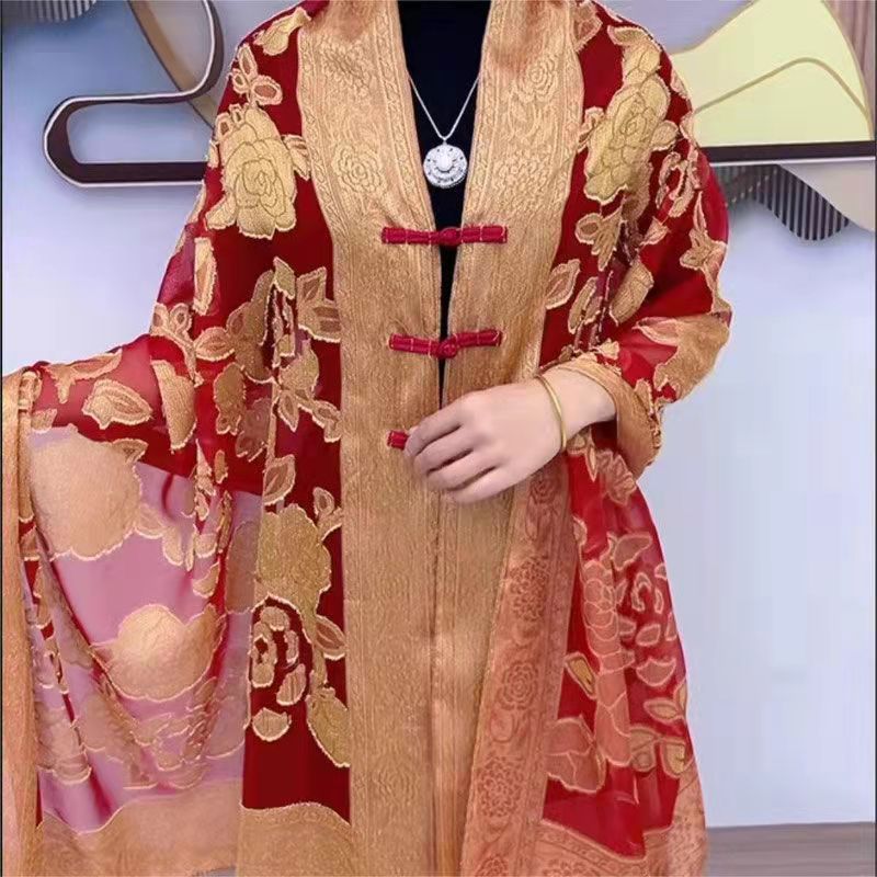 2025夏季新款百搭牡丹花剪花盘扣披肩防晒旅行拍照外搭开衫披风