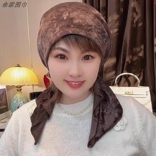 2025新款秋冬保暖洋气飘带包头帽女百搭骑车帽遮白发包头帽