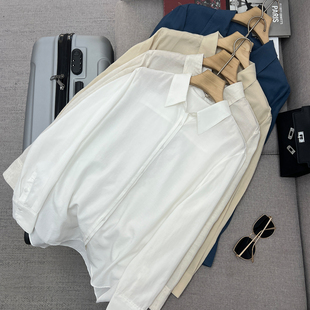 衬衫 莱赛尔 长袖 半露排扣宽松廓形前短后长中长款 衬衣女上衣 亚麻