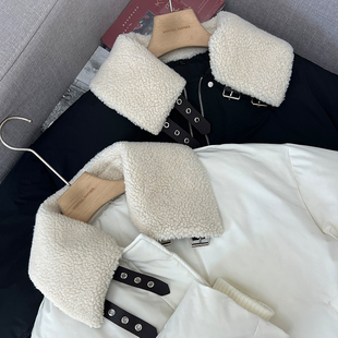 可拆卸羊羔毛领防泼水俏皮减龄简约时尚80白鹅绒宽松羽绒服外套女
