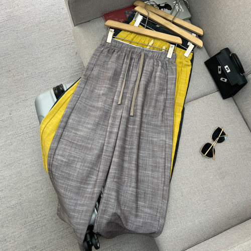 天丝亚麻竹节纹松紧弯刀裤休闲裤