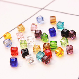 6mm玻璃水晶四方珠横孔方块方糖正方形散珠子diy串珠首饰制作材料