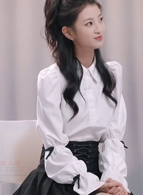令人心动的offer第七季李宇嘉同款泡泡袖白色衬衫黑色百褶短裙女