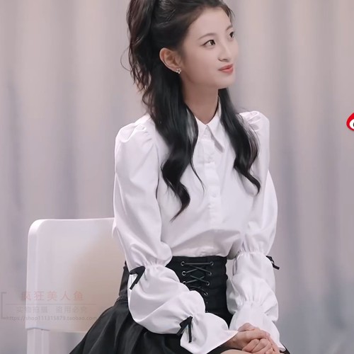 令人心动的offer第七季李宇嘉同款泡泡袖白色衬衫黑色百褶短裙女