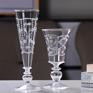 中古刻花玻璃红酒杯高脚葡萄酒杯香槟鸡尾酒杯高硼硅酸奶杯果汁杯