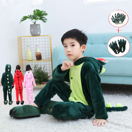 秋冬恐龙连体睡衣儿童卡通皮卡丘男女动物亲子家居加厚宝宝表演服