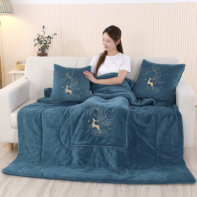 [新品立减10元]加厚双面绒抱枕被