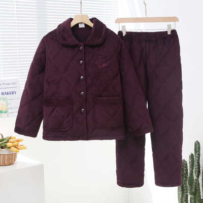 加厚保暖妈妈装家居服夹棉睡衣