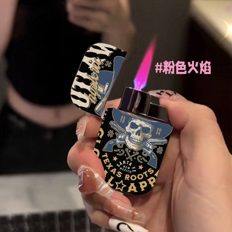 网红爆款粉焰防风充气打火机骷髅潮流酷系高颜值创意男女礼物闺蜜