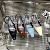 气质小方头包头凉鞋 小众漆皮黑色高跟鞋 子2026春夏季 女鞋 后空单鞋