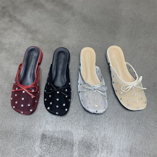 小柯法式气质平底温柔晚晚半拖鞋女夏季外穿蝴蝶结芭蕾包头凉拖鞋