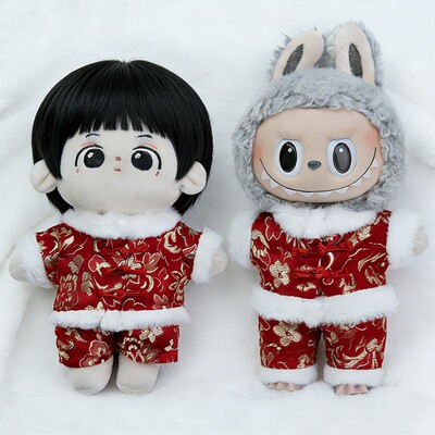 17cm拉布布中国风新年唐装娃衣红色套装101520Cm棉花娃娃公仔衣服