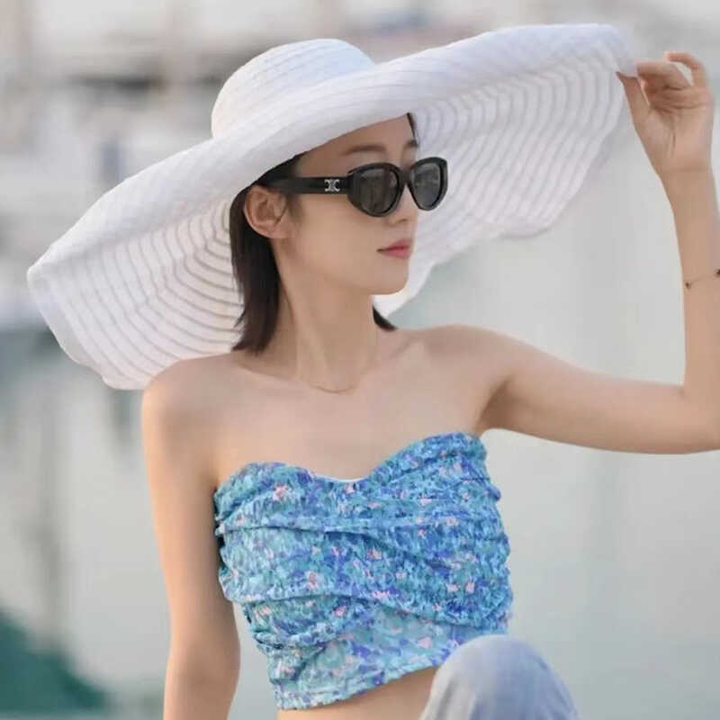 遮阳帽子女夏时尚可折叠遮脸防晒蝴蝶结大檐户外百搭太阳帽沙滩帽