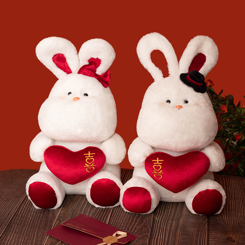 可爱同心结婚喜兔毛绒公仔一对