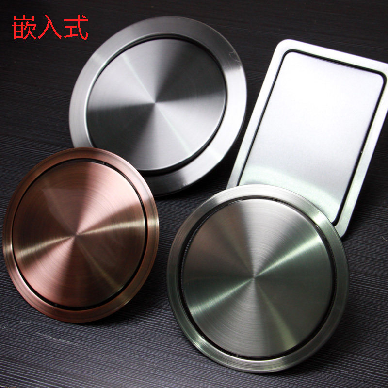 台面嵌入式翻盖圆形垃圾桶不锈钢