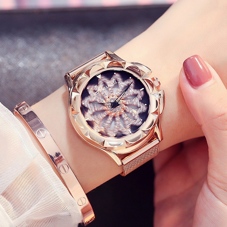 玛莎莉 新款女款不锈钢网带 会转动 优雅大气 时尚个性女士手表