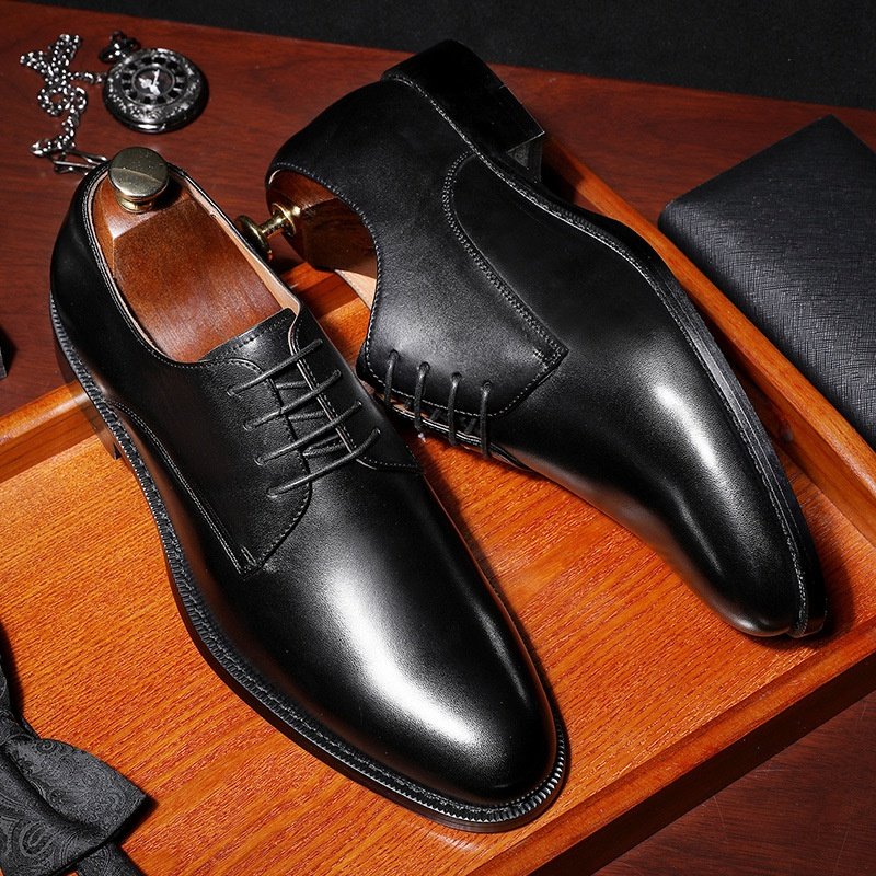 2019新款男鞋商务优雅绅士鞋系带简约皮鞋英伦风头层牛皮正装婚鞋