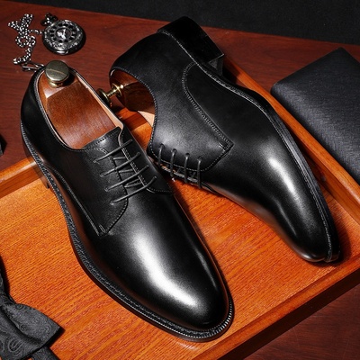 2019新款男鞋商务优雅绅士鞋系带简约皮鞋英伦风头层牛皮正装婚鞋