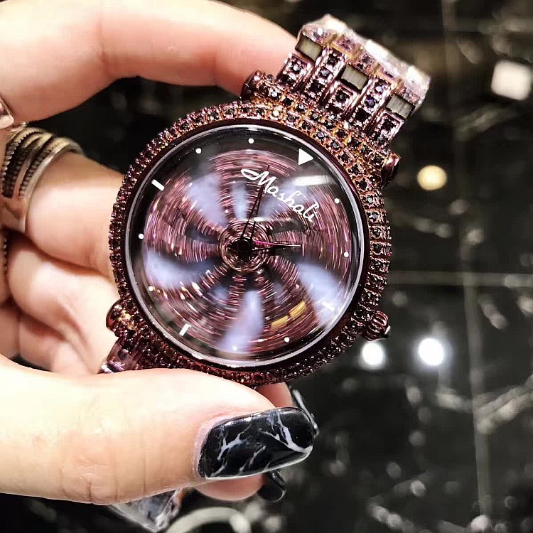 玛莎莉 女款 潮流个性时尚 会转动风车 不锈钢表带女士手表