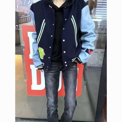 黑木Kiko棒球服蓝袖短款上衣高街修身显瘦vibe男女cleanft外套男