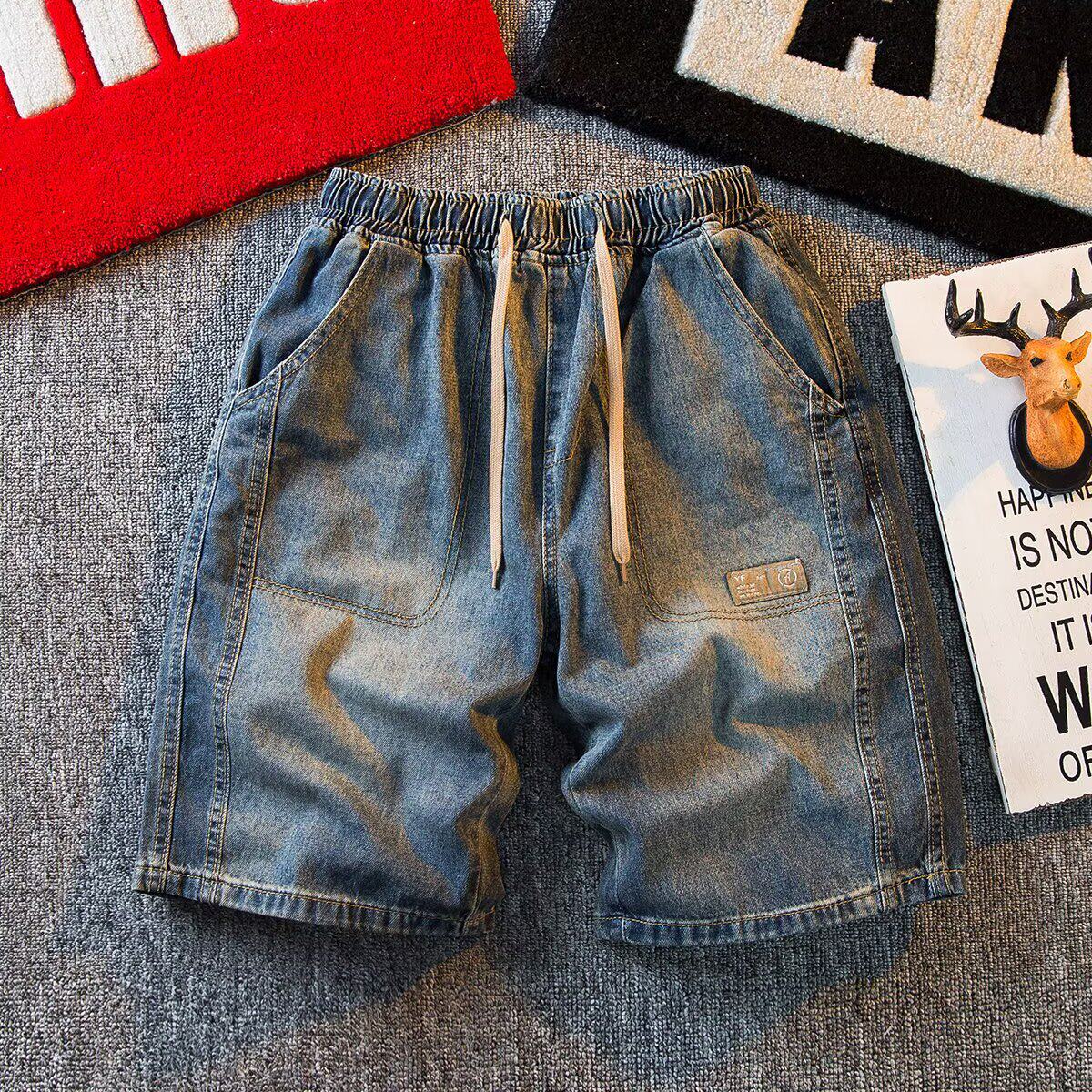 HPCP夏季2026抽绳牛仔短裤男潮牌宽松五分裤男款外穿休闲工装中裤