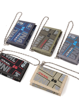 杰米路新款男士帆布钱包三折韩版潮个性字母钱包学生钱包带防盗链