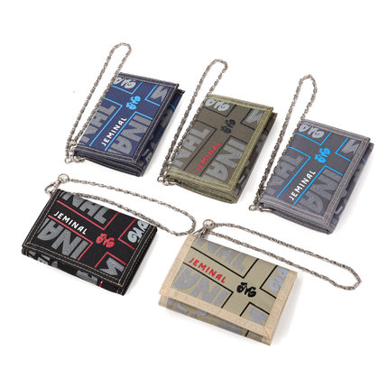 杰米路新款男士帆布钱包三折韩版潮个性字母钱包学生钱包带防盗链