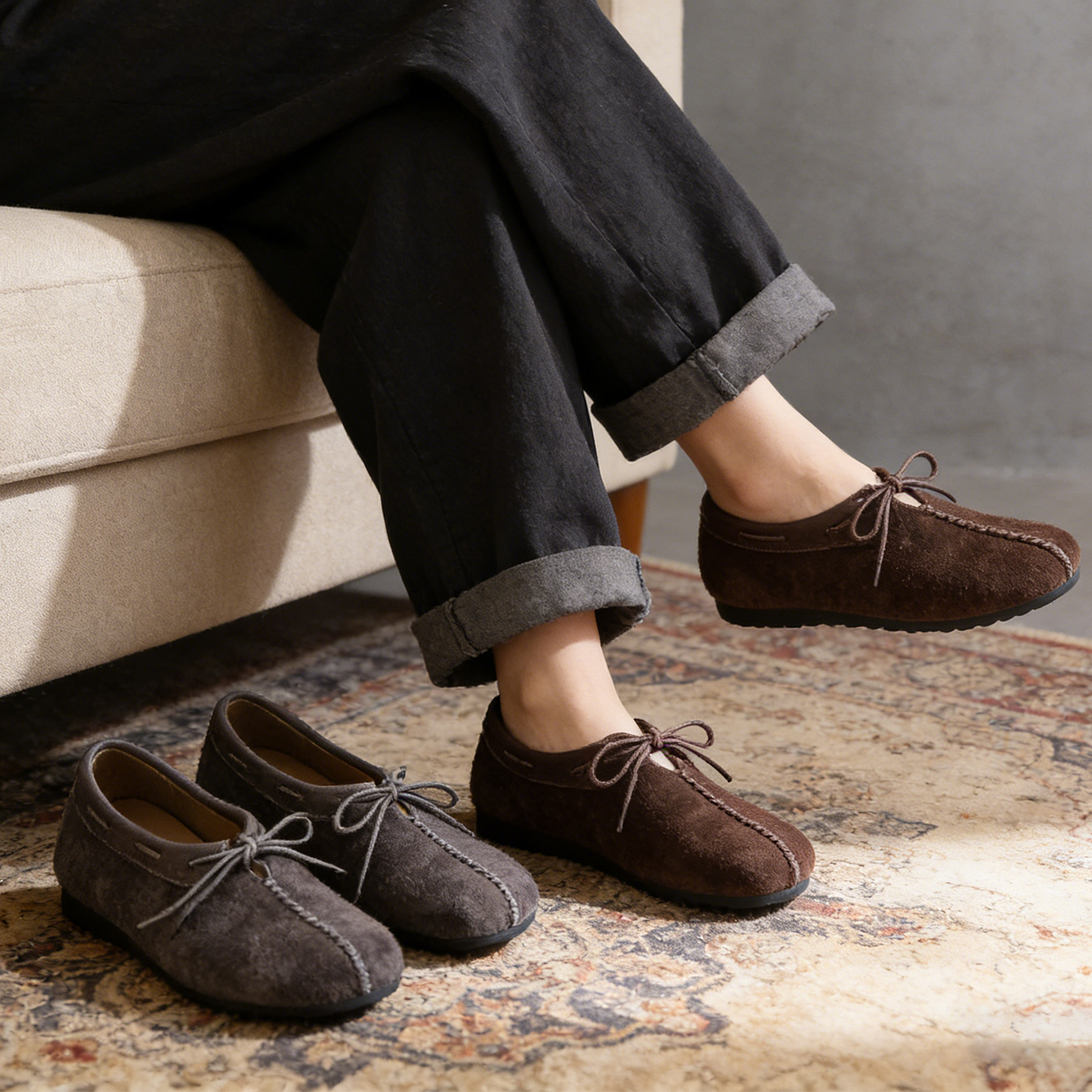 复古真皮平底单鞋女2026春夏新款磨砂皮软底不累脚森系舒适休闲鞋,女鞋,浅口单鞋,淘宝优惠券,粉丝福利购,淘宝优惠卷