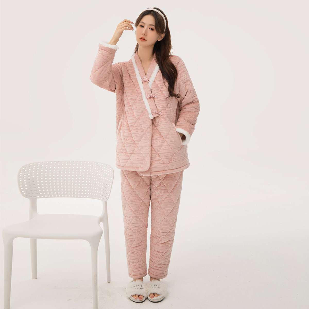 【丽丝绒夹棉】冬季新款睡衣女加厚外穿棉衣珊瑚绒保暖家居服套装
