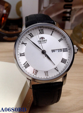 日本Orient/东方双狮手表 自动机械男表复古皮带双日历AAOA06S0BD