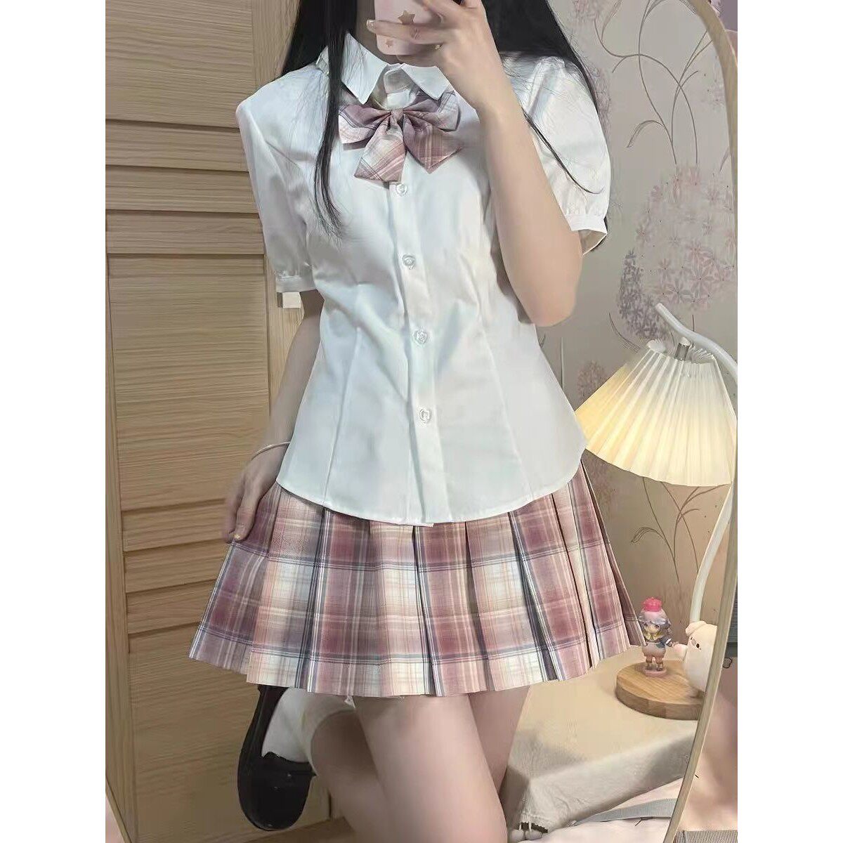 夏季纯欲白色jk收腰制服衬衫短袖泡泡袖修身设计感衬衣辣妹上衣