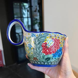 波兰陶瓷马克杯家用大容量燕麦咖啡杯子情侣创意早餐杯茶杯水杯女