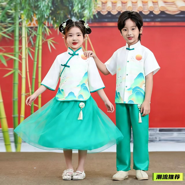 民国风国学汉服演出服女儿童古典舞六一大合唱团班服定制表演服装