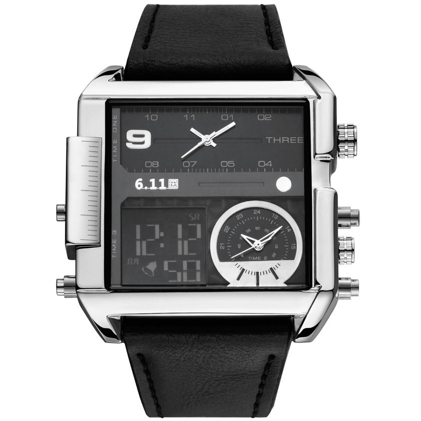 11石英手表新概念表双机时区表9812男运动日历方形