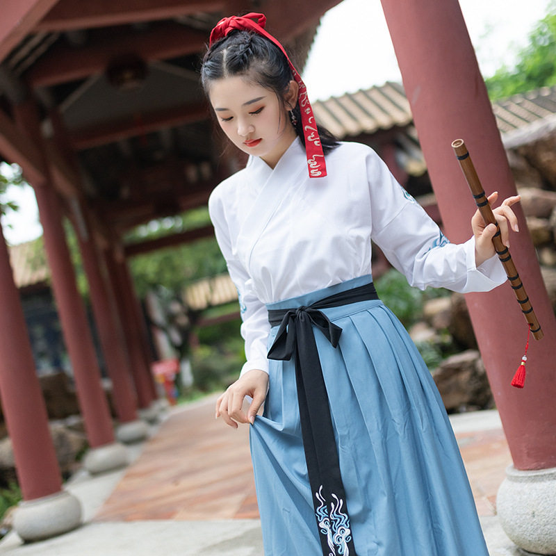 绣花汉元素长袖交领上衣襦裙中国风班服情侣cp汉服广袖开衫大氅