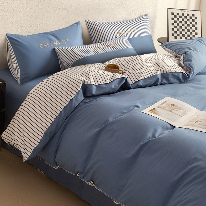现代简约全棉纯棉床上四件套床单被套2025新款床笠三件套学生床品,床上用品,床品套件/四件套/多件套,淘宝优惠券,粉丝福利购,淘宝优惠卷