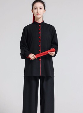 御承弹力棉麻太极服武术表演服晨练八段锦男女款春夏秋