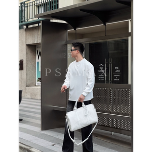 胖俗俗PSSMAX 早秋结构折线铆钉长袖卫衣男大码微胖圆领休闲上衣