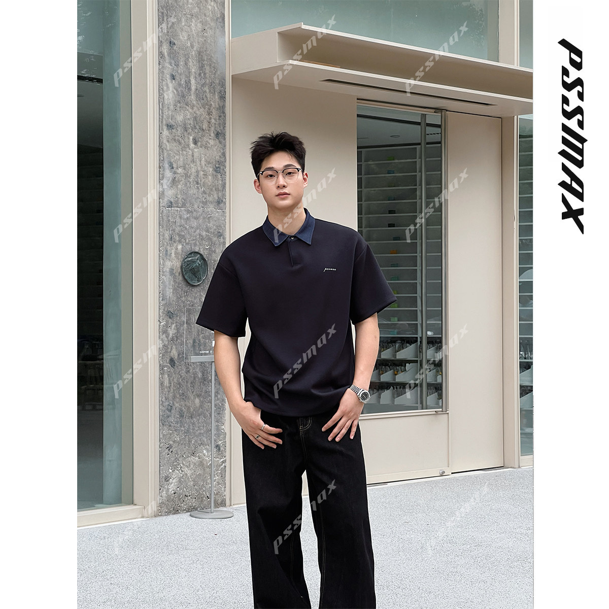 【现货】胖俗俗 PSSMAX【拼接老钱POLO】2025夏季新款休闲短袖T恤