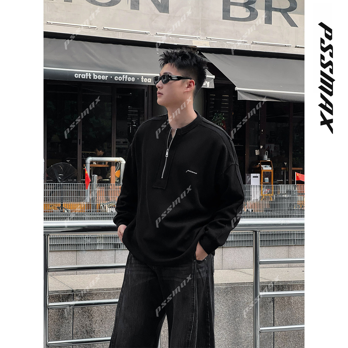 【现货】胖俗俗 PSSMAX【静默黑调】2025秋冬休闲毛边破缝卫衣