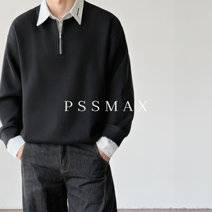 【现货】胖俗俗 PSSMAX叠构领序2026早秋宽松休闲拼接长袖T卫衣男