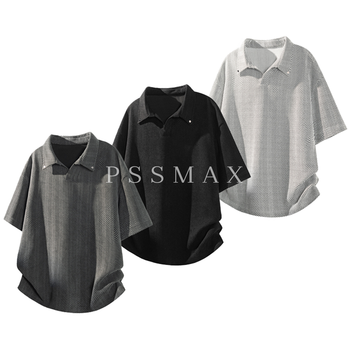 胖俗俗PSSMAX港风鱼骨纹POLO衫2026夏季透气宽松休闲短袖T恤男